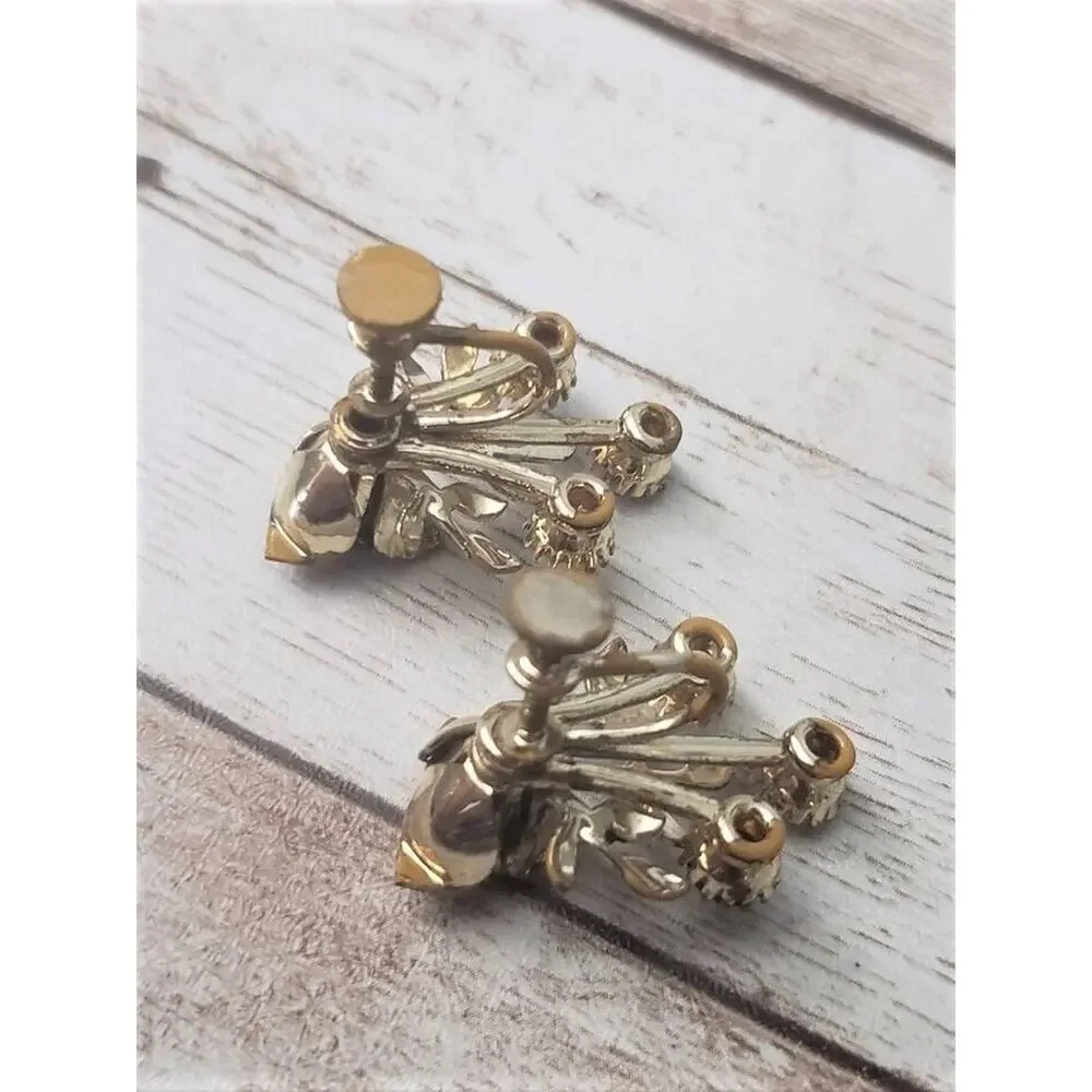 Vintage Screw On Earrings Flower with Gems - One Gem Missing